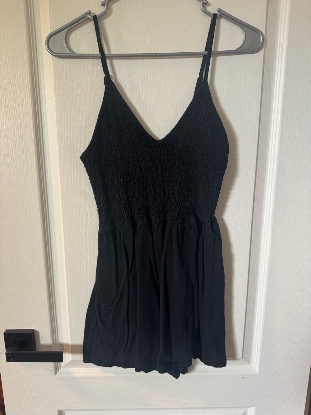 wild fable Black Smocked V-Neck Mini Romper